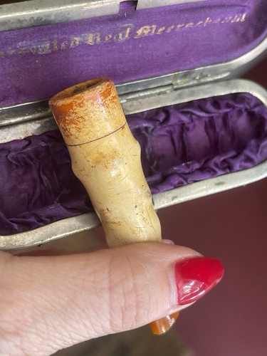 Vintage Antique Meerschaum Cheroot ? Pipe original Lime green Velvet case - Picture 10 of 10