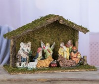 Holz Weihnachts Krippe + 11 Porzellan Figuren Krippen Stall Haus Weihnachts Deko