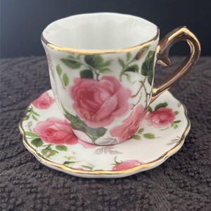 Victorias Garden Demitasse Mini Doll Size Teacup and Saucer with Pink Roses