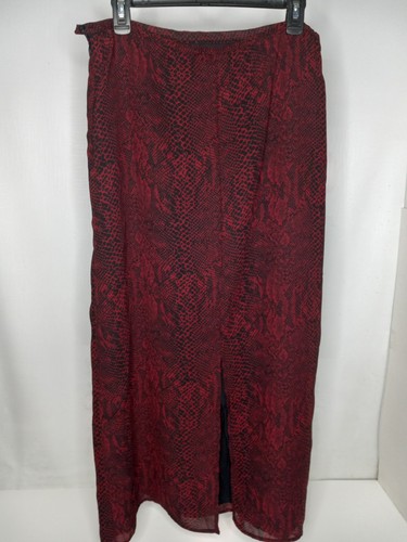 Kathie Lee Collecrions Maxi Skirt Size Large Side Zip Lined w/Slit Red Black - Picture 5 of 9