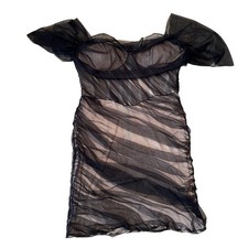 Missguided Black Mesh Bardot Mini Dress UK 16 US 12 Party Cocktail