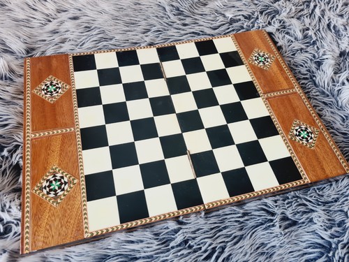 Vintage inlaid Marquetry chess Wooden Hand Crafted (1× Pawn Missing) - Foto 2 di 12