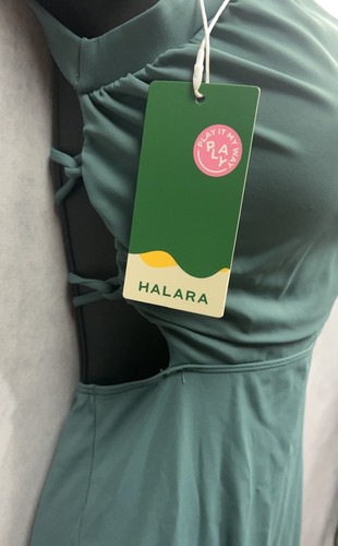 Halara Dress Small Ruched Backless Crisscross Lace Up Split Bodycon Midi Casual - Picture 8 of 10