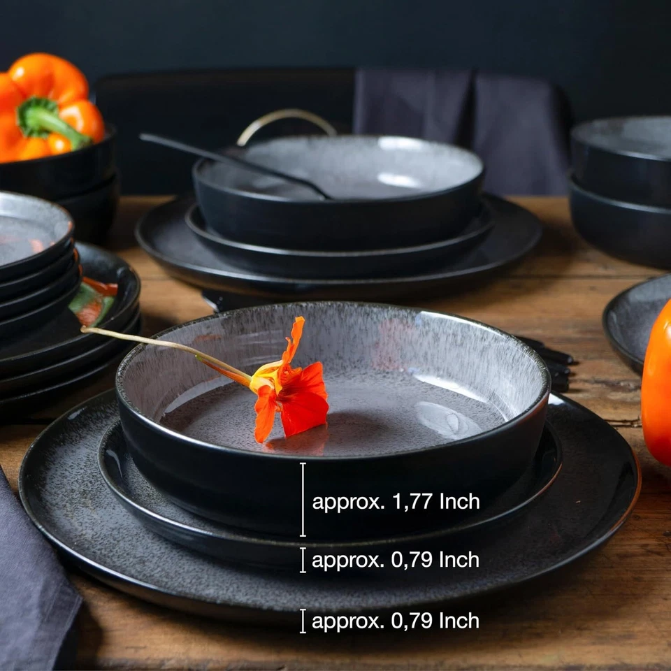 Juego de vajilla de porcelana VIDA de 12 piezas - Servicio para 4, platos de cena, plato lateral Foto 4 de 4