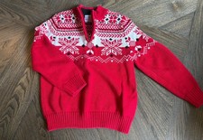 Hanna Andersson Red Nordic Fair Isle 1/4 Zip Sweater, Size 110 US 5