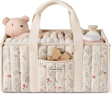 Diaper Caddy  Organizer - Floral Beige Nursery Storage, Baby Shower