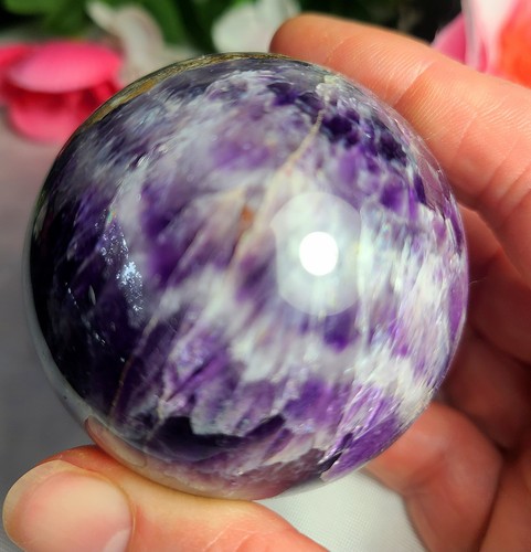 Large 2.2" 57mm 245g Purple Chevron Dream Amethyst Sphere Crystal Ball - Picture 18 of 19
