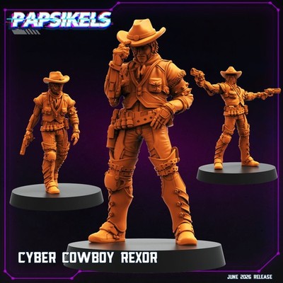 Cyber Cowboy Rexor Resin Miniature Set 32mm Sci-Fi Gunslinger Collection