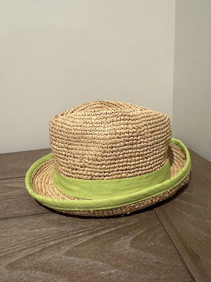 Sombrero Fedora de Paja Embalable Jonathan Adler Cinta de Acento Verde Neón Foto 2 de 4