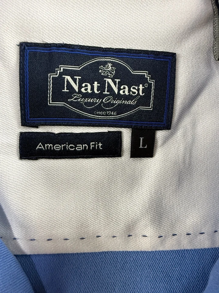 Camisa Nat Nast Para Hombre L Azul Seda Manga Corta Abotonada Calce Americano Moderna Foto 4 de 4