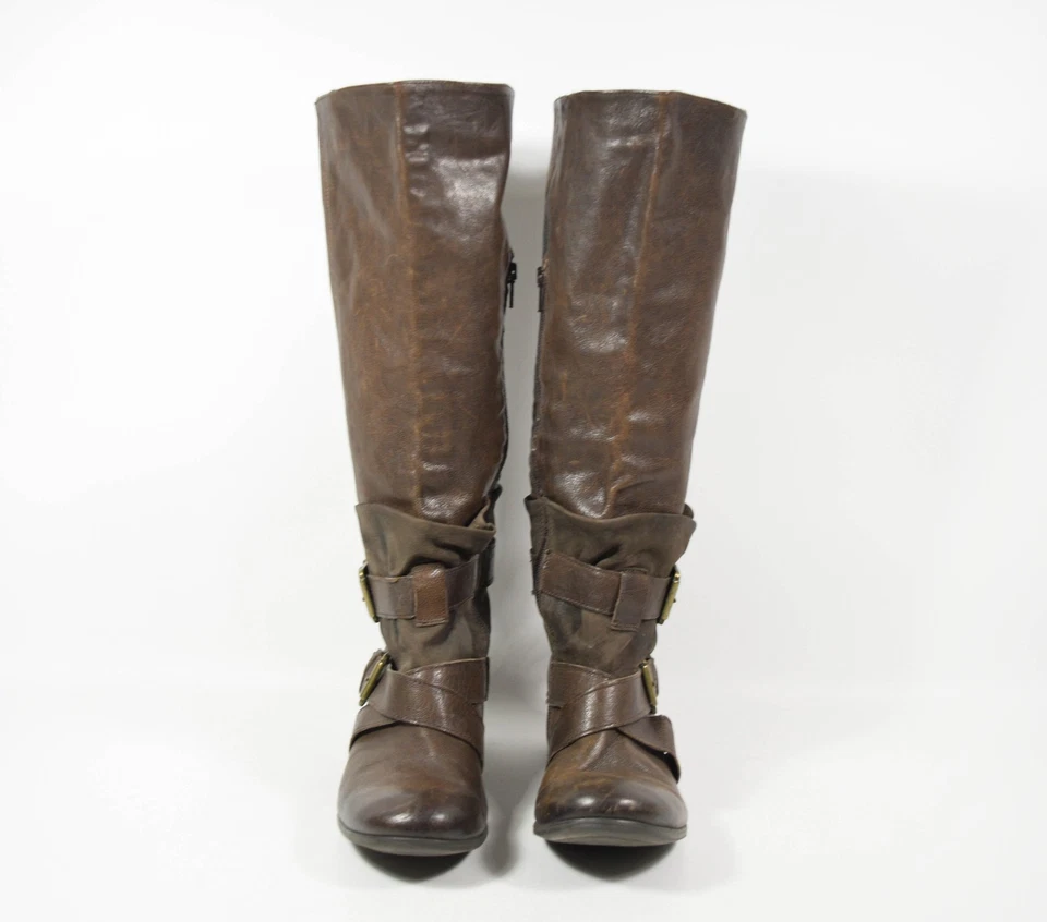 Botas de Moto Boutique 9 Floyde Cuero Marrón Doble Hebilla Hasta la Rodilla Talla 7.5M Foto 2 de 4