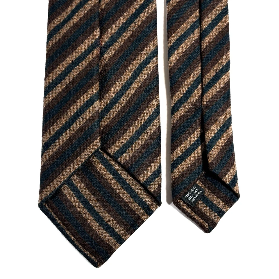 Corbata de lana a rayas verde bosque y marrón (hecha a mano en Polonia) Foto 4 de 4