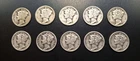Lot Of 10 Mercury Silver Dimes - Assorted Dates, Years 1925 - 1939