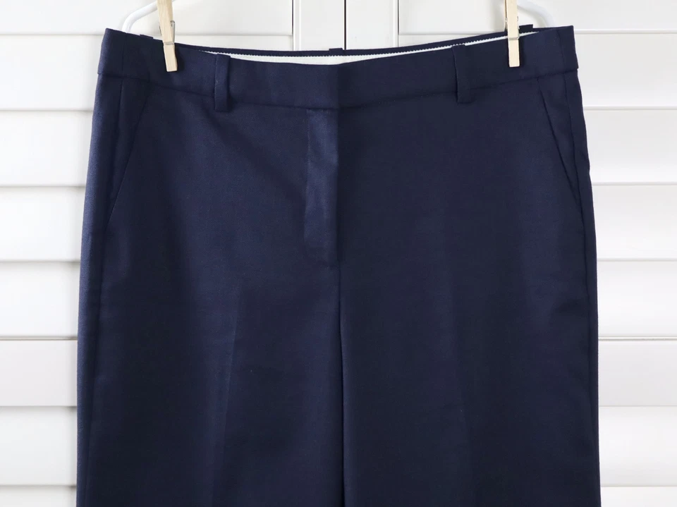 J.CREW $168 Solid Navy Carolina Flare Pants in Stretch Linen Blend Size 14 - Image 3 of 4