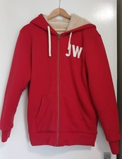 Jack Wills Hoodie Medium Red Sherpa Lined Zip Up Varsity Graphic Jacket.