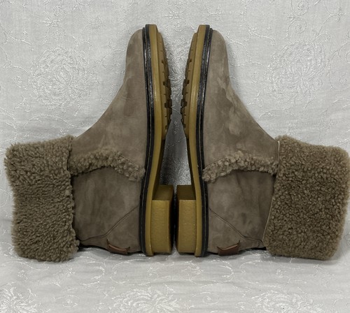 Fendi Foldover Shearling Ankle Boots Taupe Suede Size 37.5 Flat Booties - Picture 10 of 21