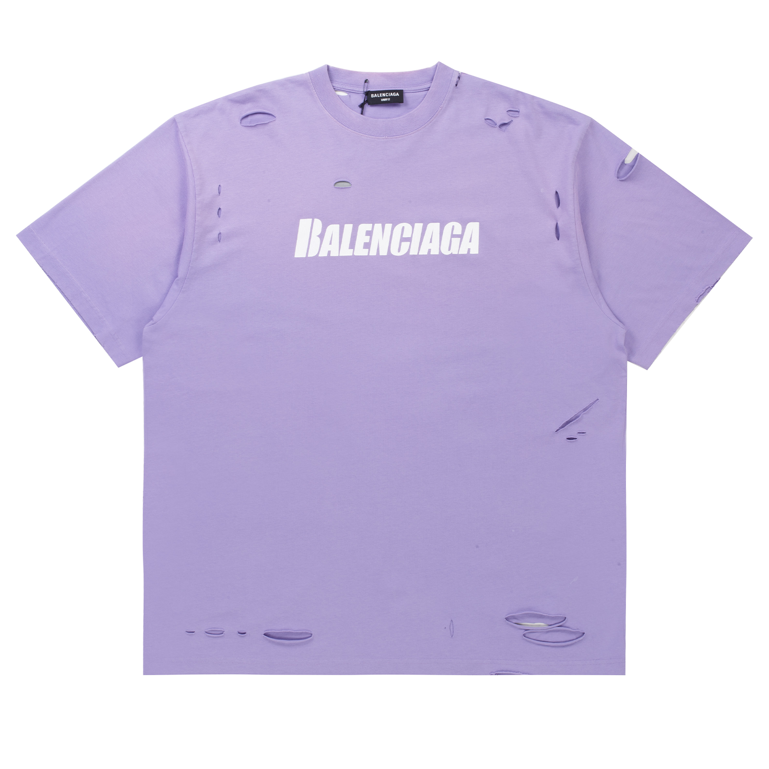 Balenaga Destroyed Logo Tee in Distressed Purple Cotton