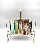 MCM Gold Metal Record Album Magazine Rack Mid Century