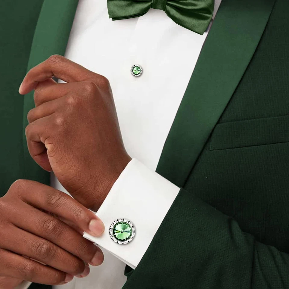 Gemelos de Cristal y Esmoquin Tachuelas para Hombre, Gemelos Trajes para Camisa Formal Dr Foto 3 de 4