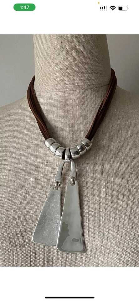 ROBERT LEE MORRIS Soho NUEVO Brn Lthr Juego de Collar/Pendientes Chapados en Plata $133 Foto 3 de 4