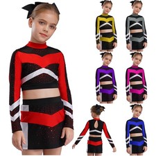 Kids Girls Dress Mock Neck Costume Outfit Cheerleading Dress Up Dancewear Shiny
