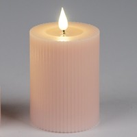 Led Kerze Streifen H. 10Cm D. 7,5Cm Rosa Mit Timer Formano