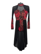 Weissman D10408 Sz S Red Metallic Flocked Mesh Long Sleeve Dance Leotard EUC