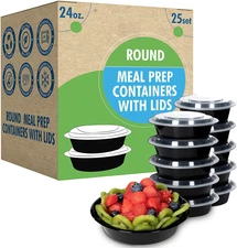 Meal Prep Container Reusable with Lids [25 Set- 24Oz] round Ideal-Food Prep Cont