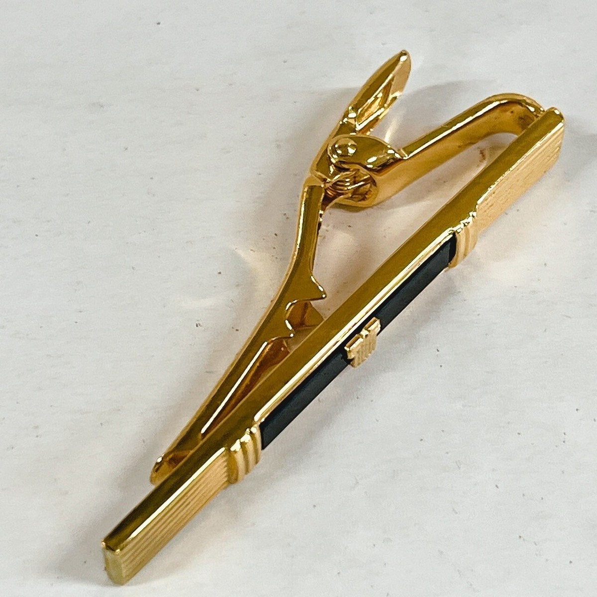 dunhill ゴールド テクスチャー アクセサリー Authentic Dunhill Gold Tie Clip Black Accent Stylish Design