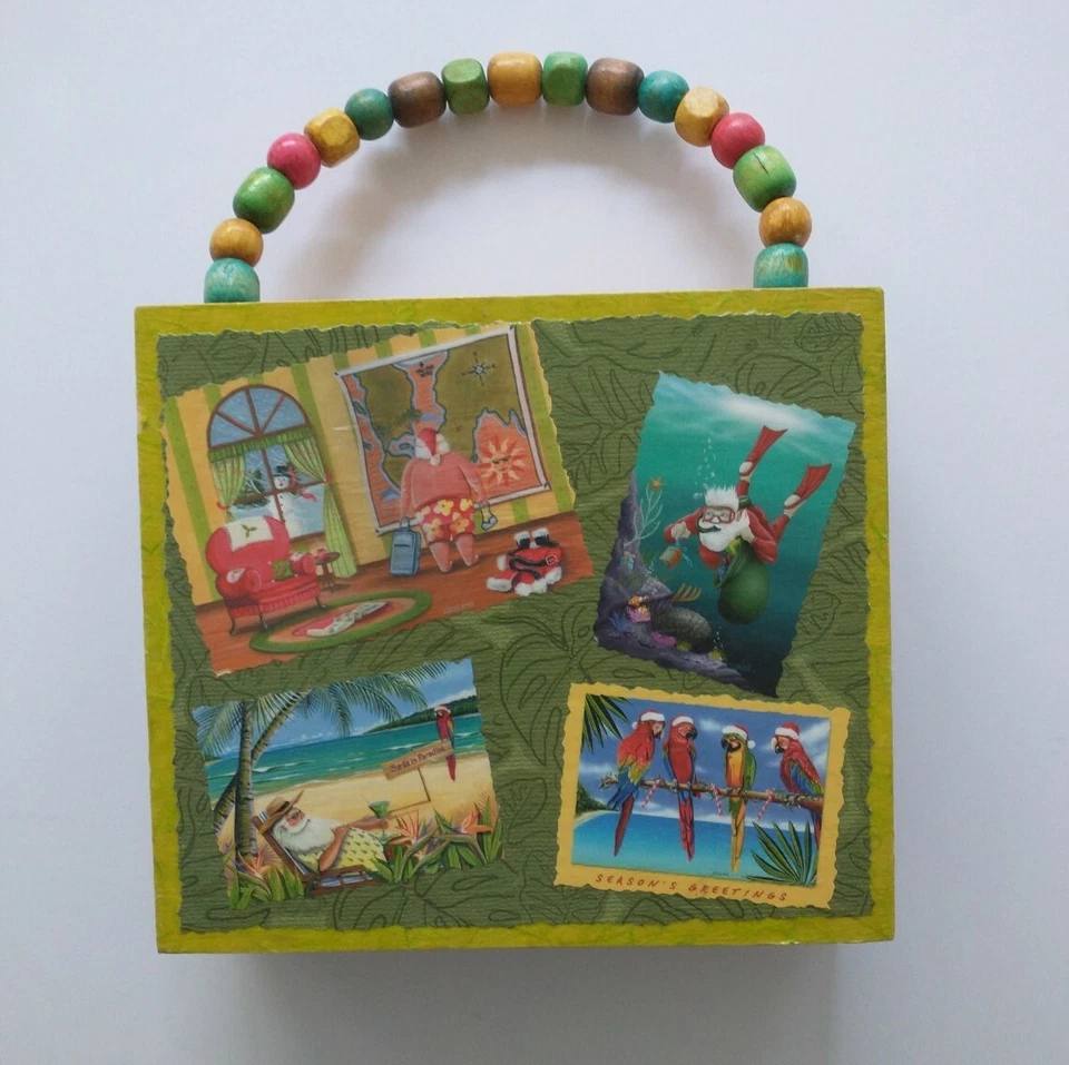 Antiga La Perla Habana Bolsa Caixa de Charuto Feita Sob Medida Natal Havaiano Contas de Papai Noel - Imagem 2 de 4