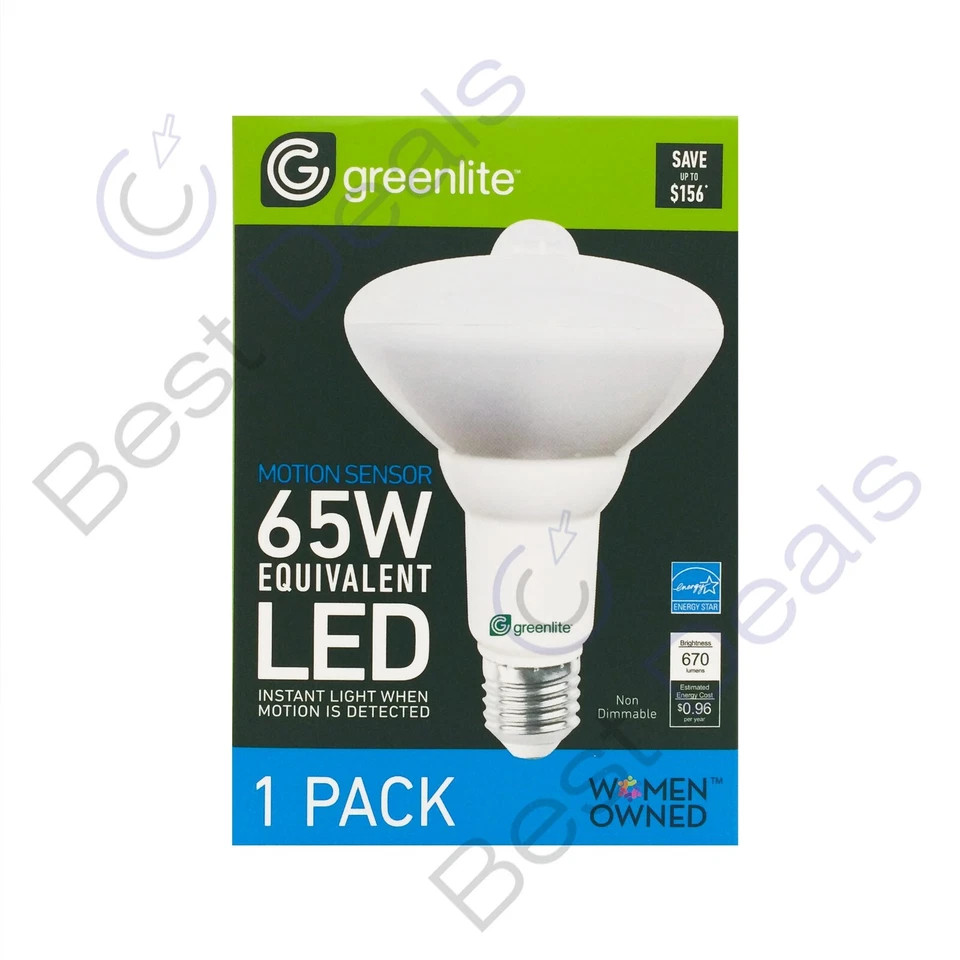 2 Pack Greenlite Motion Sensor LED 8W = 65W BR30 Floodlight Light Bulbs - Image 2 of 4