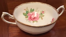 Footed Cream Soup Bowl American Beauty (White Background) by ROYAL ALBERT EUC