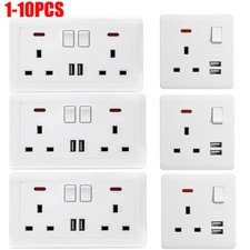 1-10 PCS 13A Double Socket with 2 USB Charging Points Flat Plate