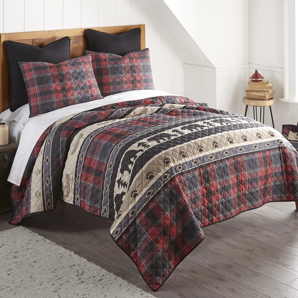 King Bedding Set - 3 Piece - Canoe Trip Lodge Quilt Set with King Quilt and Two - Image 2 of 4