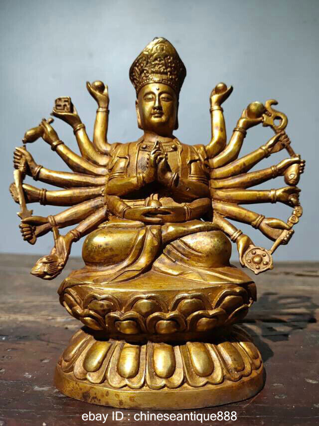 Old Tibet Bronze Gold Buddhism 18 Hands Maha Cundi Mother Buddha