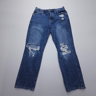 KanCan Marie High Rise Boyfriend Jeans Womens 9 / 28 Dark Distressed Button Fly