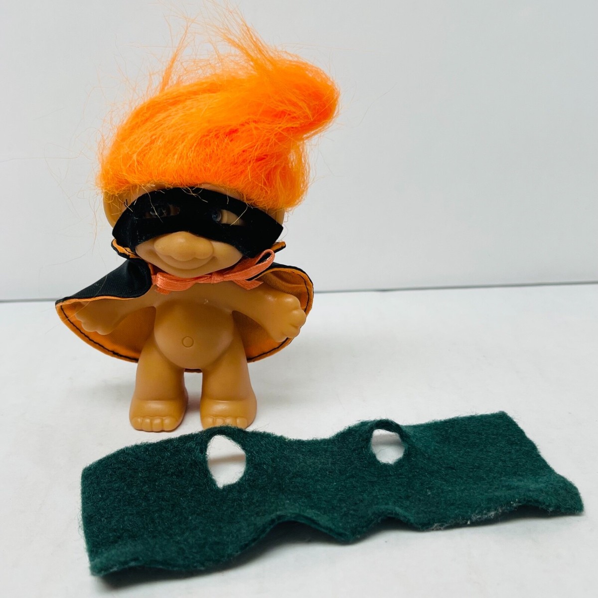 Vintage Russ Troll Doll Zorro Mask and Cape with Orange Hair 1990s