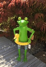 Frosch Schwimmer Handarbeit Metall Skulptur Gartendeko Gartenfigur Teich Pool bl