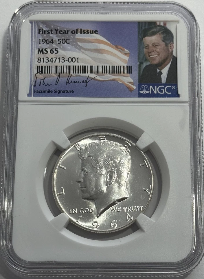 1964 P NGC MS65 Silver Kennedy Half Dollar First Year Issue JFK Coin Signature - Image 3 of 3