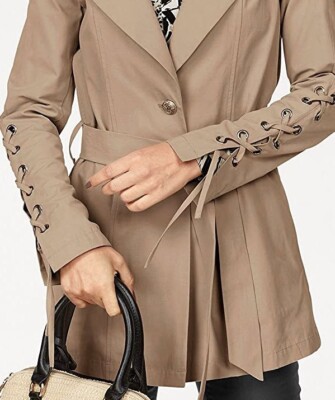 NEU LÄSSIG TRENCH STYLE KURZMANTEL SCHNÜRUNG 40 44 46 LAURA SCOTT 100  *54683335