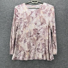 LOGO Womans Tunic Size L Purple Floral Lounge Relaxation Fall Colors Soft Comfy