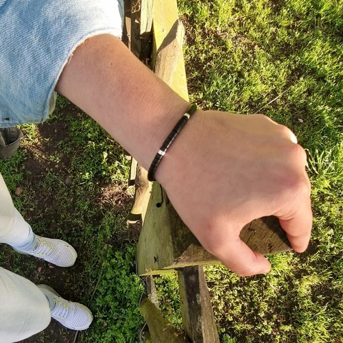 Natural 2x4mm Black Onyx Matte Stone Dainty Bracelet Black Gemstone Bracelet - Picture 4 of 4