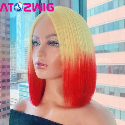 Women Fashion Bob Wigs Blonde to Red Wigs Two Tones Lace Front Wigs Glueless 