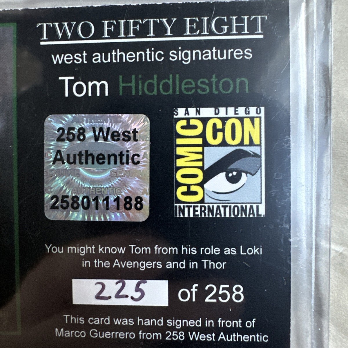 SDCC 258 West Authentic Signature Series LOKI TOM HIDDLESTON
