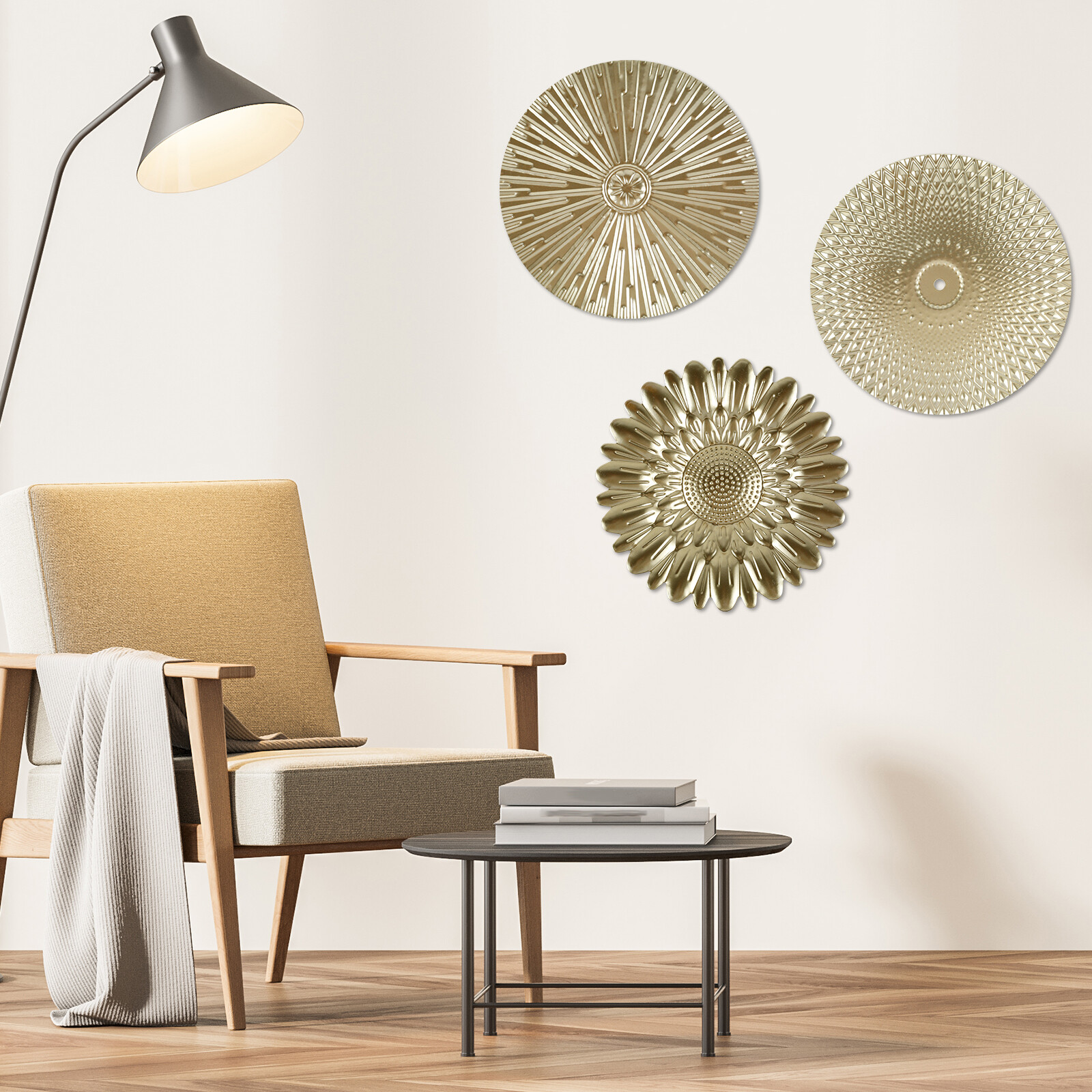 3Pcs Metal Plate Wall Decor Gold Disc Wall Art Modern Style Abstract