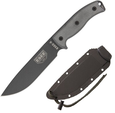ESEE Model 6 Fixed Knife 5.75'' 1095HC Steel Full Tang Blade Linen Micarta Handle