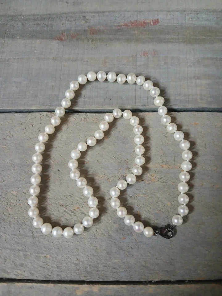 Cultured Pearls Sterling Silver Jewelry Set Necklace Earrings - Image 4 of 4