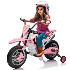 12V Pink Electric Kids Ride-On Motorcycle Dirt Bike 2Speed,Music,Training Wheels