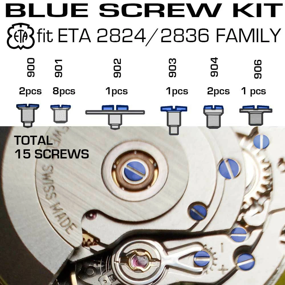 BLUE SCREW KIT FIT ORIGNIAL ETA 2824 2 2836 2 FAMILY MOVEMENTS