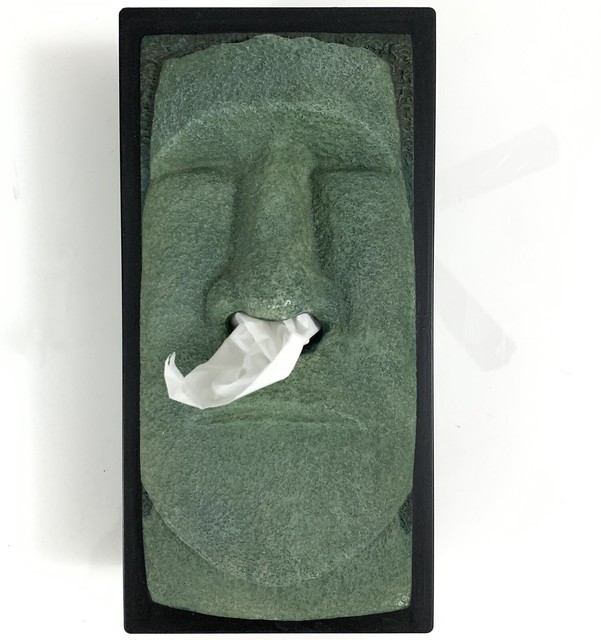 Easter Island Tiki Head Tissue Box Cover Kleenex Holder Dispenser Green